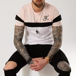 Grosses soldes 🌟 Tee Shirt Tricolore Avec Broderie 009 Blanc Noir Rose de Final Club 👏 -Final Club Soldes final club 127946 final 009 20180828T175724 05