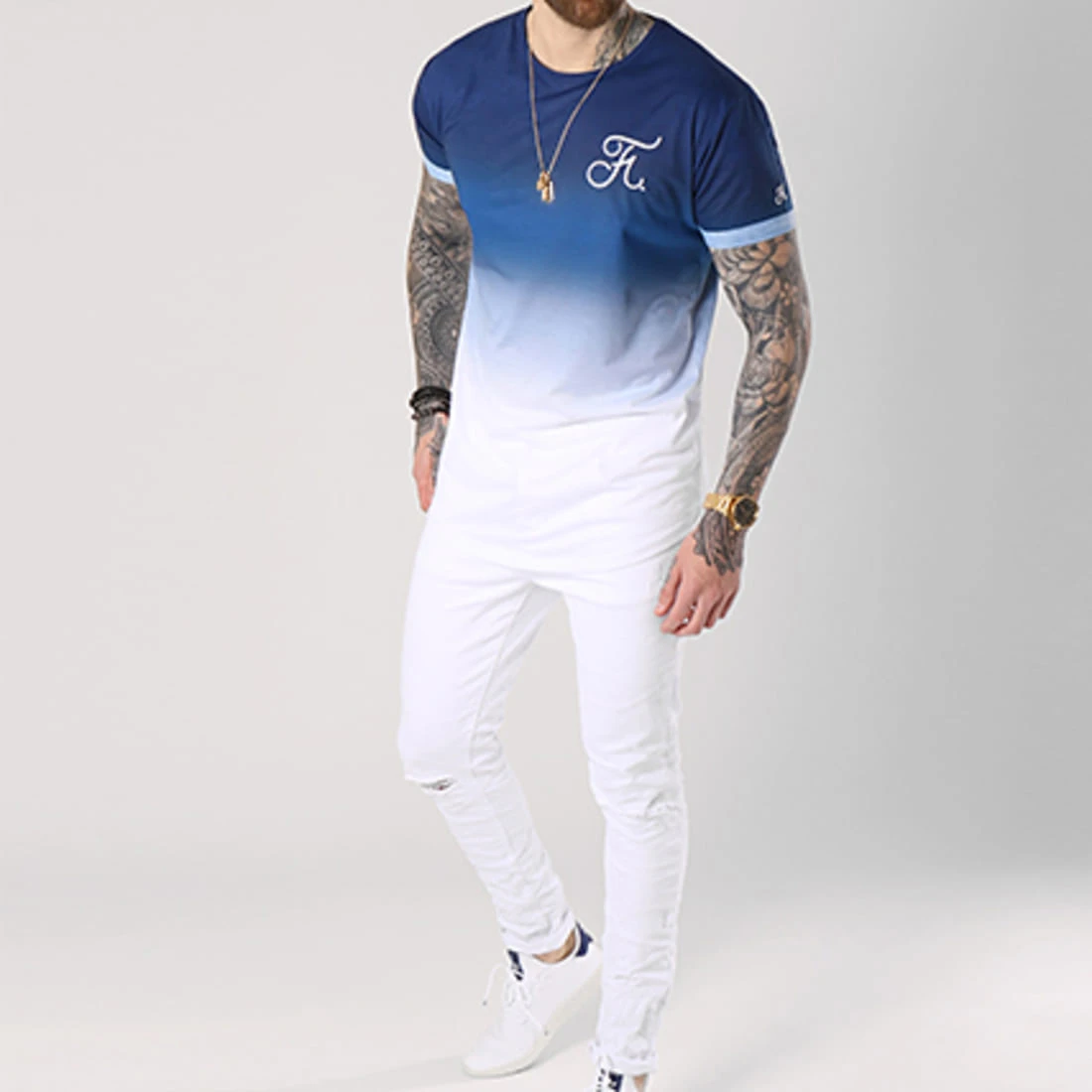 Meilleur prix 🥰 Tee Shirt Oversize Dégradé Avec Broderie 015 Bleu Et Blanc de Final Club 👍 5 Meilleur prix 🥰 Tee Shirt Oversize Dégradé Avec Broderie 015 Bleu Et Blanc de Final Club 👍 – Image 3