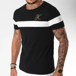 Promo ❤️ Tee 🔔 Shirt Gold Label Bicolore Avec Broderie Or 106 Blanc Noir de Final Club 👏