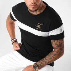 Promo ❤️ Tee 🔔 Shirt Gold Label Bicolore Avec Broderie Or 106 Blanc Noir de Final Club 👏 -Final Club Soldes final club 157796 FINAL 106 20181116T123159 05