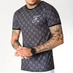 Remise ⭐ Tee Shirt Premium Fit Damier Avec Broderie 257 Noir Gris de Final Club ⌛