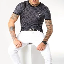 Remise ⭐ Tee Shirt Premium Fit Damier Avec Broderie 257 Noir Gris de Final Club ⌛ -Final Club Soldes final club 180278 FINAL 257 20190618T120209 04