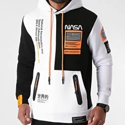 Final Club Soldes 34 Nouveau ❤️ Sweat Capuche Nasa Half Limited Edition Noir Blanc Détails Orange Fluo de Final Club ❤️