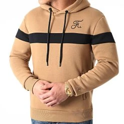 Bon marché 💯 Sweat Capuche Bicolore Avec Broderie 445 Noir Camel de Final Club ⌛