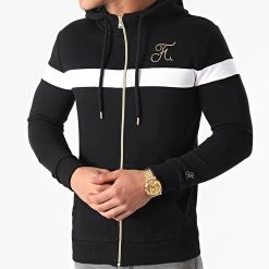 Final Club Soldes 23 Vente flash ⭐ Sweat Capuche Zippé Avec Broderie 519 Blanc Noir Doré de Final Club 🔔
