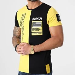 Final Club Soldes 25 Le moins cher 👏 Tee Shirt Nasa Half Colors Limited Edition Noir Jaune de Final Club 🛒