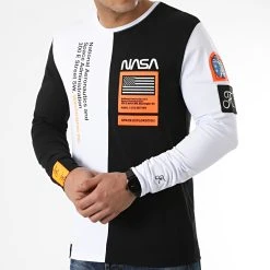 Meilleure vente ⌛ Tee 🌟 Shirt Manches Longues Nasa Half Limited Edition Noir Blanc Détails Orange Fluo de Final Club 😉 -Final Club Soldes final club 249674 FINAL 567 20210319T083923 03