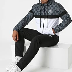 Sortie 👏 Ensemble De Survêtement Damier Tricolore Avec Broderie 461 Blanc Gris Noir de Final Club 👏