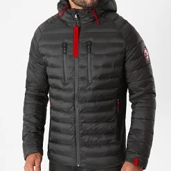 Le moins cher ⌛ Doudoune Capuche Premium Tech Noir Rouge de Final Club ⭐