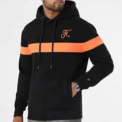 Bon marché ✔️ Sweat Capuche Bicolore Fluo Avec Broderie 741 Noir Orange de Final Club 💯