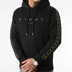 Tout neuf ⌛ Sweat Capuche A Bandes Avec Broderie Gold 776 Noir de Final Club ❤️
