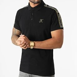 Meilleure affaire ✨ Polo Manches Courtes Luxury Edition A Bandes Avec Broderie Or 787 Noir de Final Club 🎁