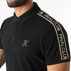Meilleure affaire ✨ Polo Manches Courtes Luxury Edition A Bandes Avec Broderie Or 787 Noir de Final Club 🎁 -Final Club Soldes final club 285806 FINAL 787 20211126T121442 03