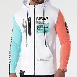 Vente flash 🥰 Sweat Zippé Capuche Nasa Space Limited Edition Pastel 829 Blanc de Final Club ❤️