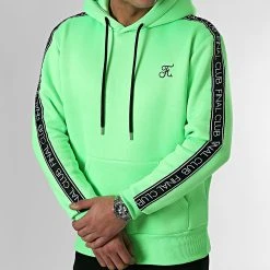 Sortie ⭐ Sweat Capuche Premium A Bandes 727 Vert Fluo de Final Club ✨