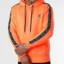 Meilleure affaire ⌛ Sweat Capuche Premium A Bandes 728 Orange Fluo de Final Club ❤️