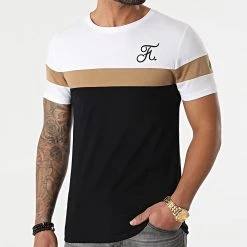 Acheter 🔔 Tee Shirt Tricolore Avec Broderie 440 Blanc Camel Noir de Final Club ✔️