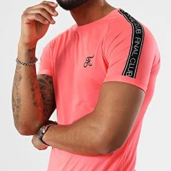 Promo 😍 Tee Shirt Slim Fit Avec Bandes Et Broderie 729 Rose Fluo de Final Club 💯
