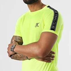 De gros ❤️ Tee ⭐ Shirt Slim Fit Avec Bandes Et Broderie 730 Jaune Fluo de Final Club 🧨