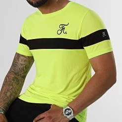 Grosses soldes 👍 Tee Shirt Bicolore Avec Broderie 738 Jaune Fluo de Final Club 🤩