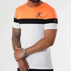 Budget 🤩 Tee Shirt Tricolore Avec Broderie 951 Orange Fluo Noir Blanc de Final Club 😀