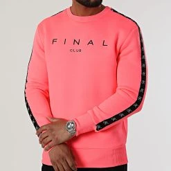 Top 10 ✨ Sweat Crewneck A Bandes Avec Broderie 837 Rose Fluo de Final Club 😍