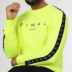 Le moins cher 🔔 Sweat Crewneck A Bandes Avec Broderie 957 Jaune Fluo de Final Club 👏