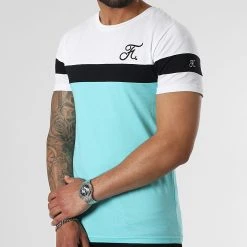Acheter ✨ Tee ⌛ Shirt Tricolore Avec Broderie 977 Blanc Noir Bleu Pastel de Final Club 👍