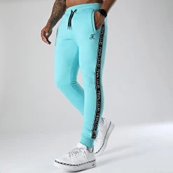 Grosses soldes 😉 Pantalon Jogging A Bandes et Broderie 1001 Bleu Pastel de Final Club 🔥