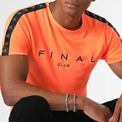 Meilleur prix 🎁 Tee 🎉 Shirt A Bandes Logo Premium Fit 1009 Orange Fluo de Final Club ❤️