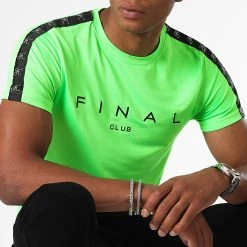 Promo ✔️ Tee 😀 Shirt A Bandes Logo Premium Fit 1010 Vert Fluo de Final Club 🧨