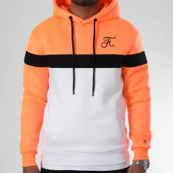 Vente flash 😍 Sweat Capuche Tricolore Avec Broderie 1027 Blanc Orange Fluo de Final Club 🔥