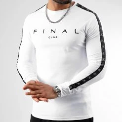 Grosses soldes 🧨 Tee Shirt Manches Longues A Bandes Logo Premium Fit 1034 Blanc de Final Club 🌟