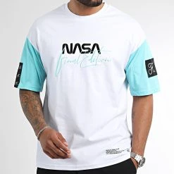 Vente flash 🎁 Tee Shirt Oversize Large NASA Signature 1029 Blanc Bleu Pastel de Final Club ⭐