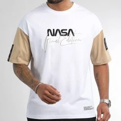 Sortie ⭐ Tee 😀 Shirt Oversize Large NASA Signature 1030 Blanc Beige de Final Club ✔️