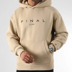 Grosses soldes ✔️ Sweat Capuche Large Avec Broderie 1073 Beige de Final Club 👏